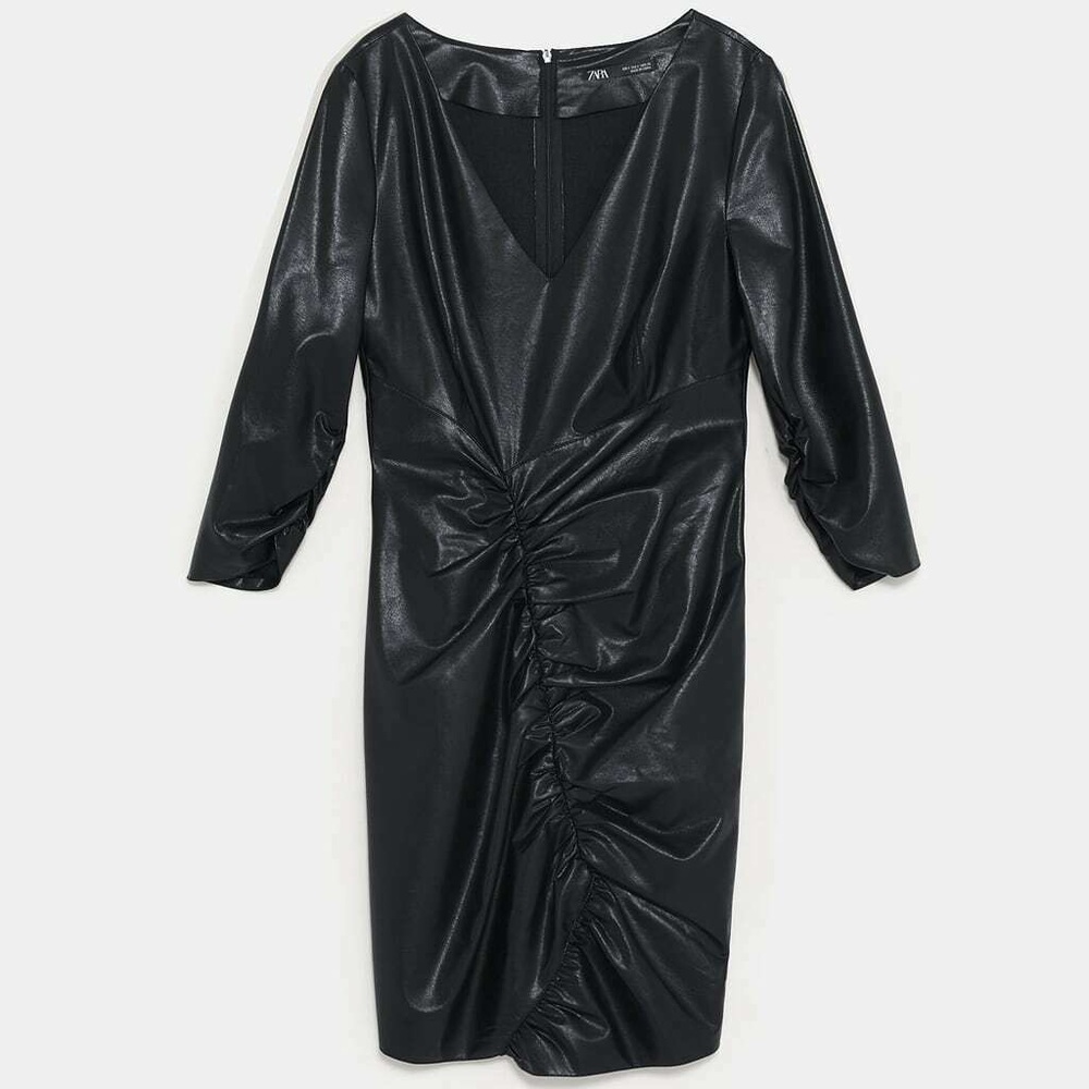 ZARA FAUX LEATHER DRAPED DRESS SIZE S #0459